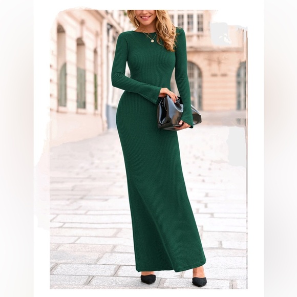 Slim Ribbed Maxi Dress in Forest Green - Women - Picture 2 of 7